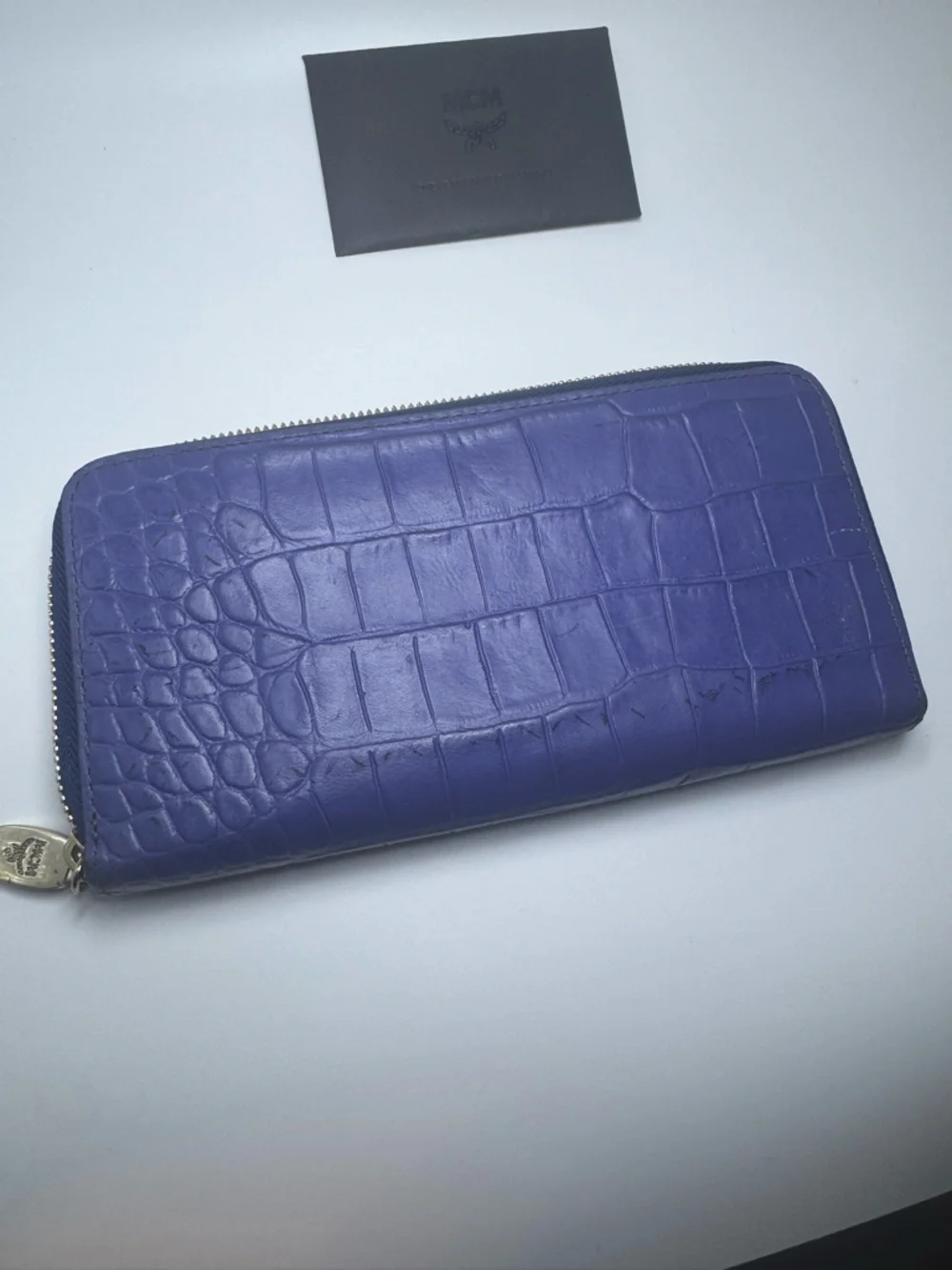 MCM Long Wallet Zip Blue Croc Leather Gold Hardware Continental Wallet Authentic - Picture 6 of 14